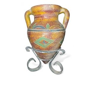 River Junction Pottery Works Pottery Vase with Metal Stand, Southwestern